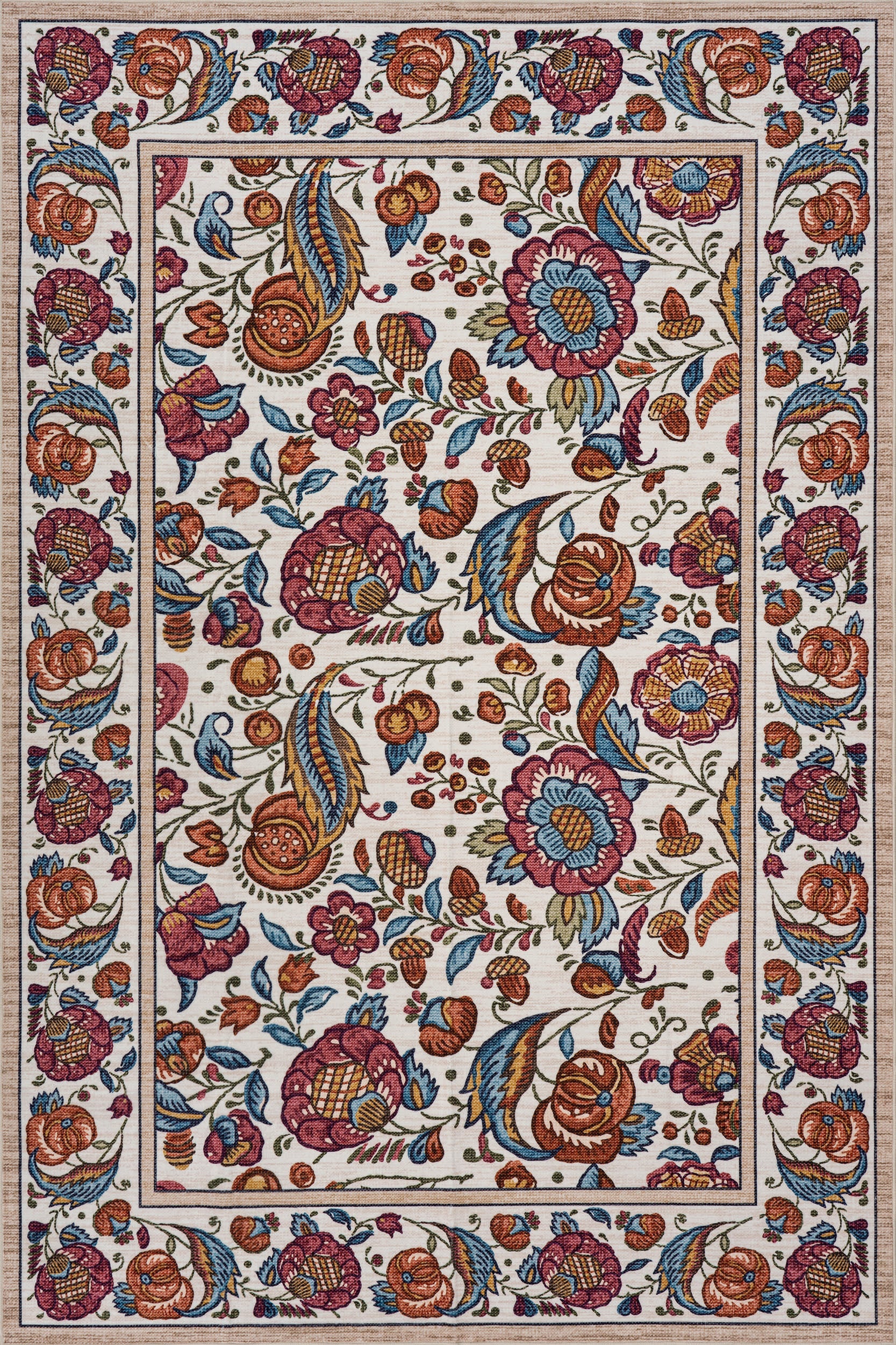 Finice Bordered Floral and Paisley Washable Rug | Multicolor Image secondaire du produit