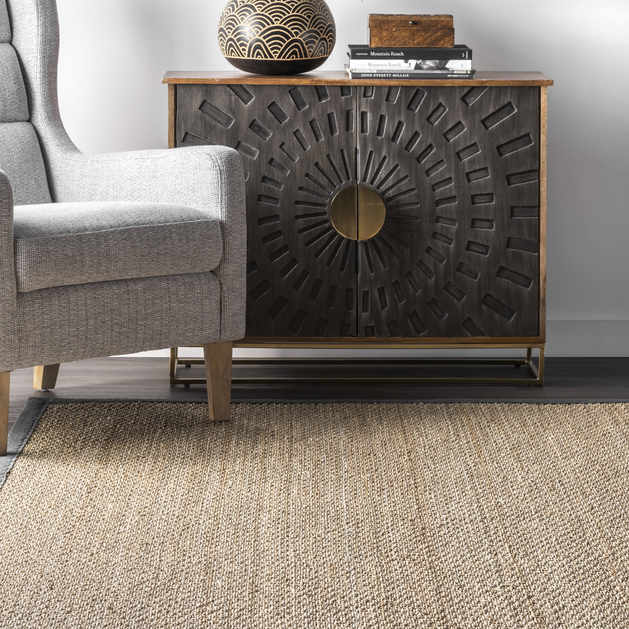 Seagrass with Border Rug | Dark Grey