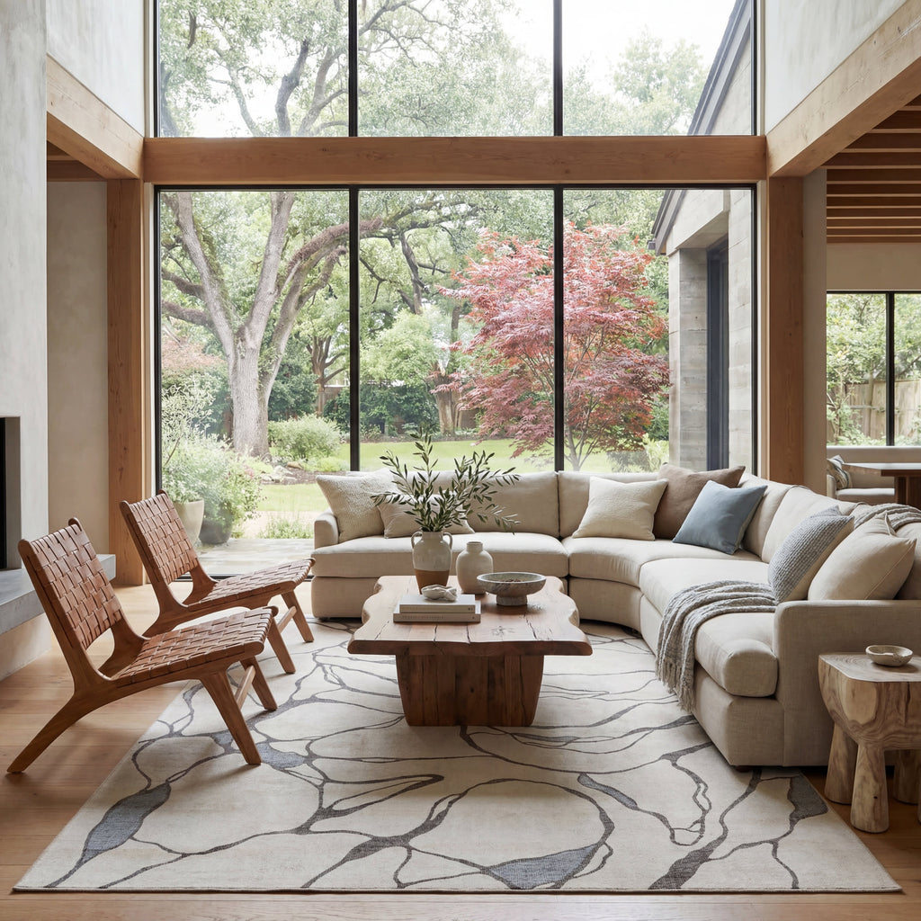 Lenis Abstract Washable Rug | Ivory