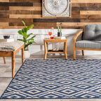 Winged Birdseye Lattice Indoor/Outdoor Rug | Navy