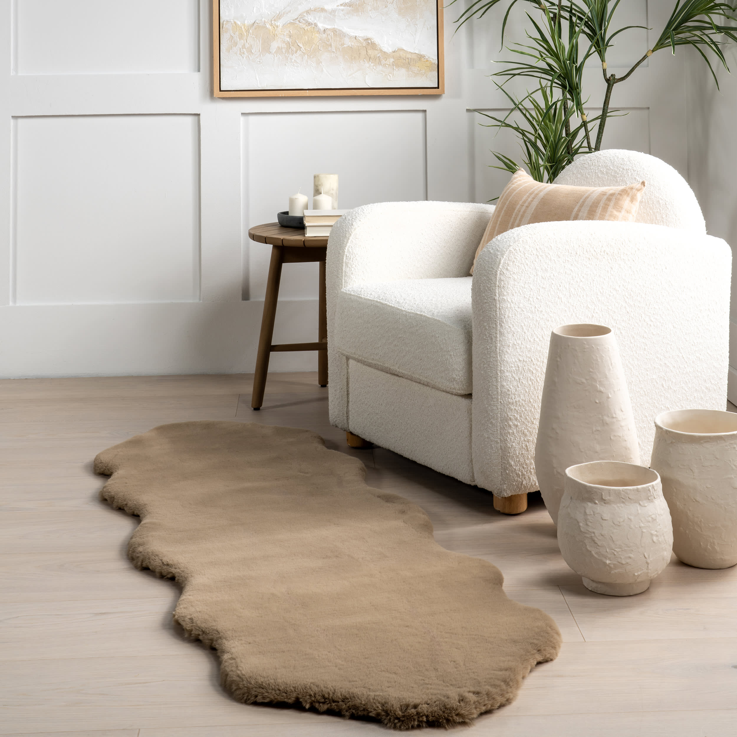 Waverly Double Faux Sheepskin Pelt Plush Cloud Washable Rug | Camel