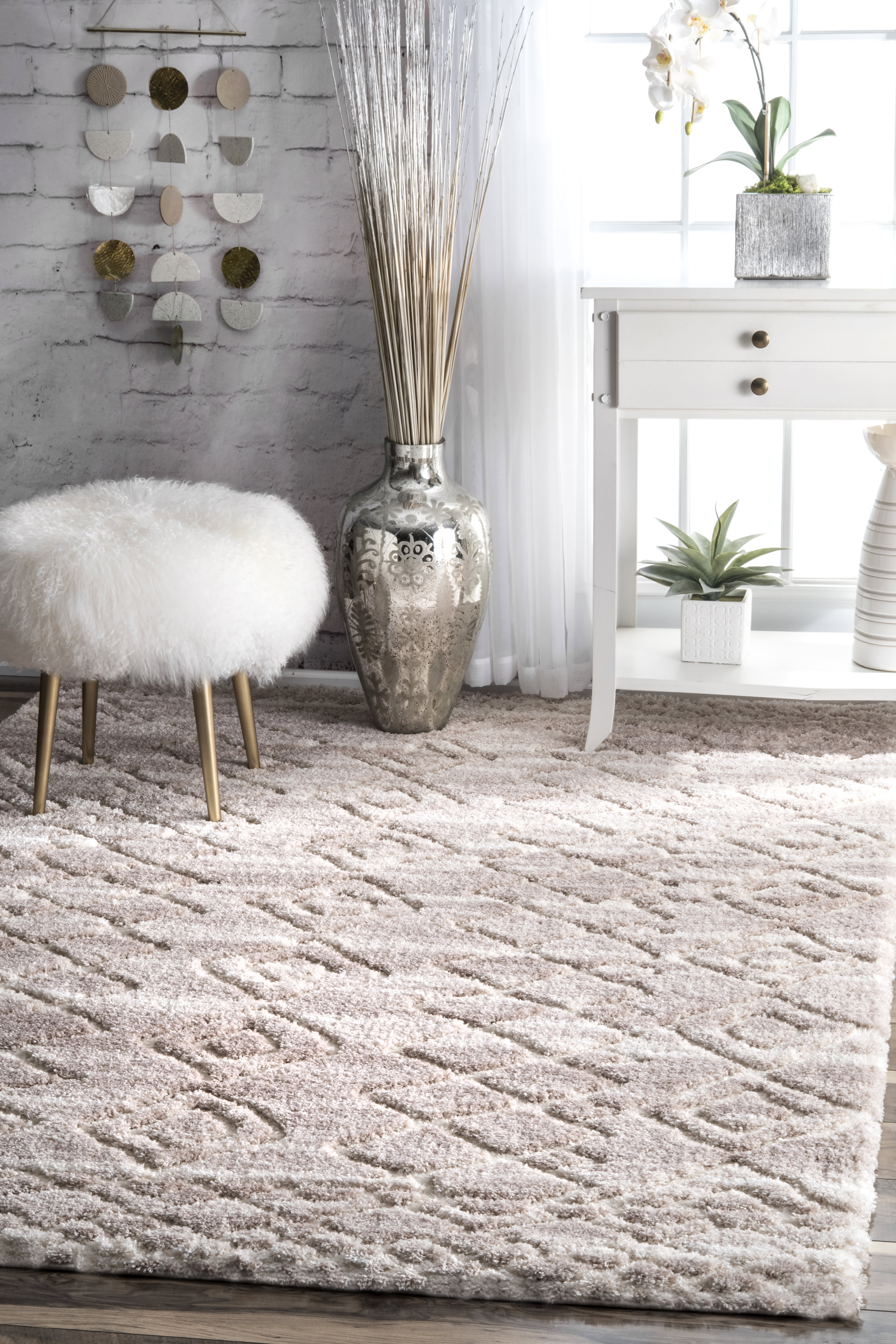 Carved Moroccan Diamonds Rug | Light Beige Secondary image
