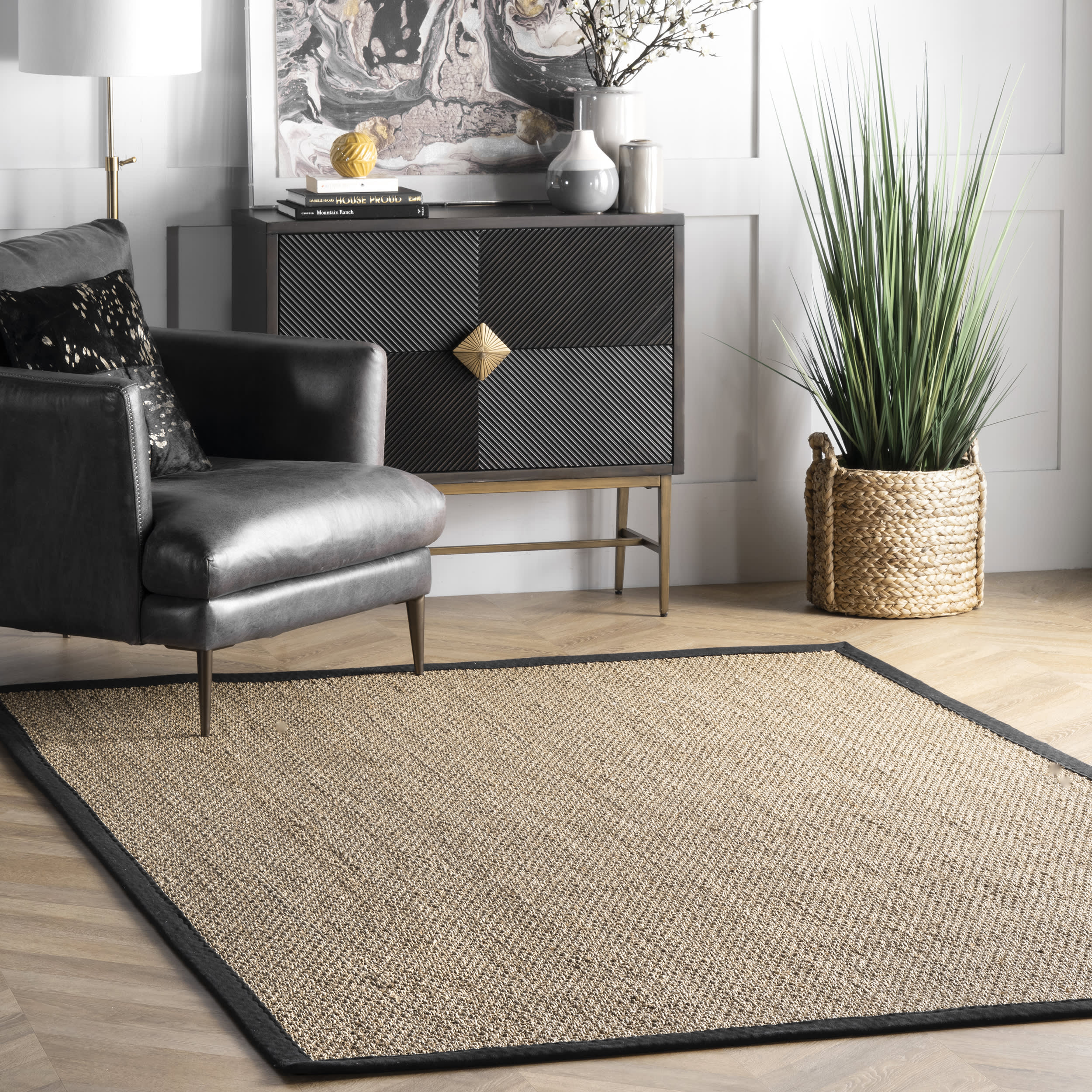 Seagrass with Border Rug | Black Secondary image