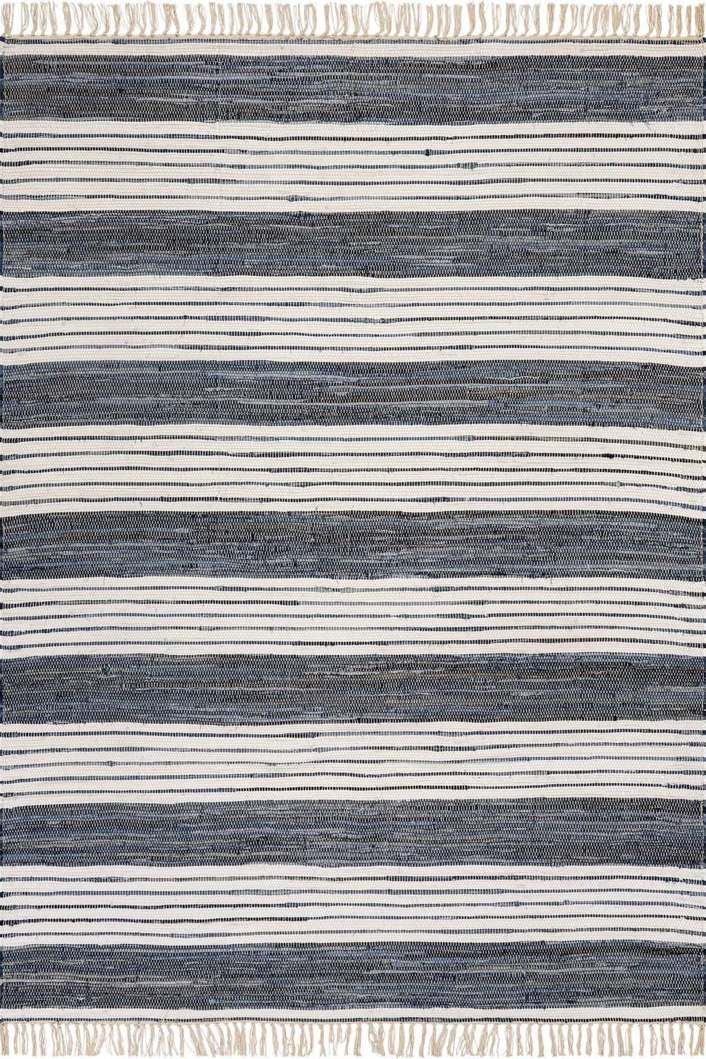 Diora Denim Bohemian Striped Rug | White