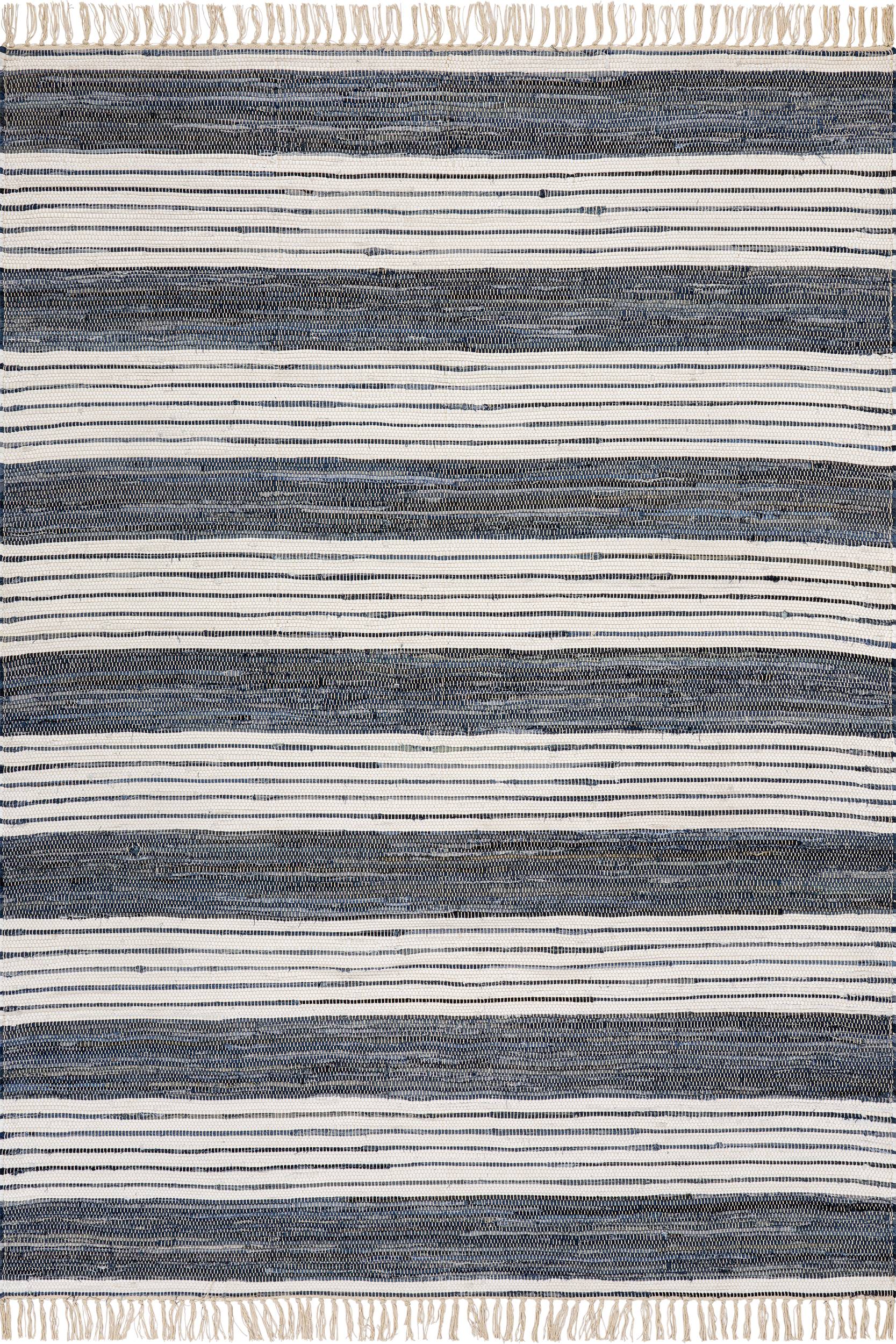 Diora Denim Bohemian Striped Rug | White