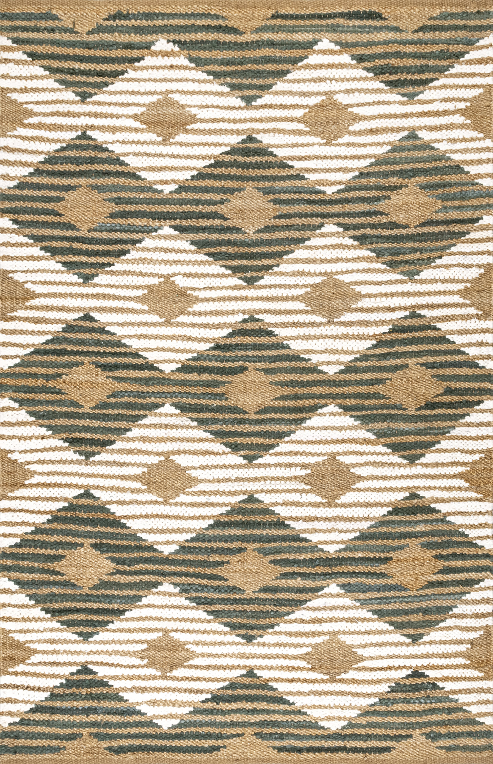 Hand Braided Denim And Jute Striped Diamonds Rug | Olive Main image