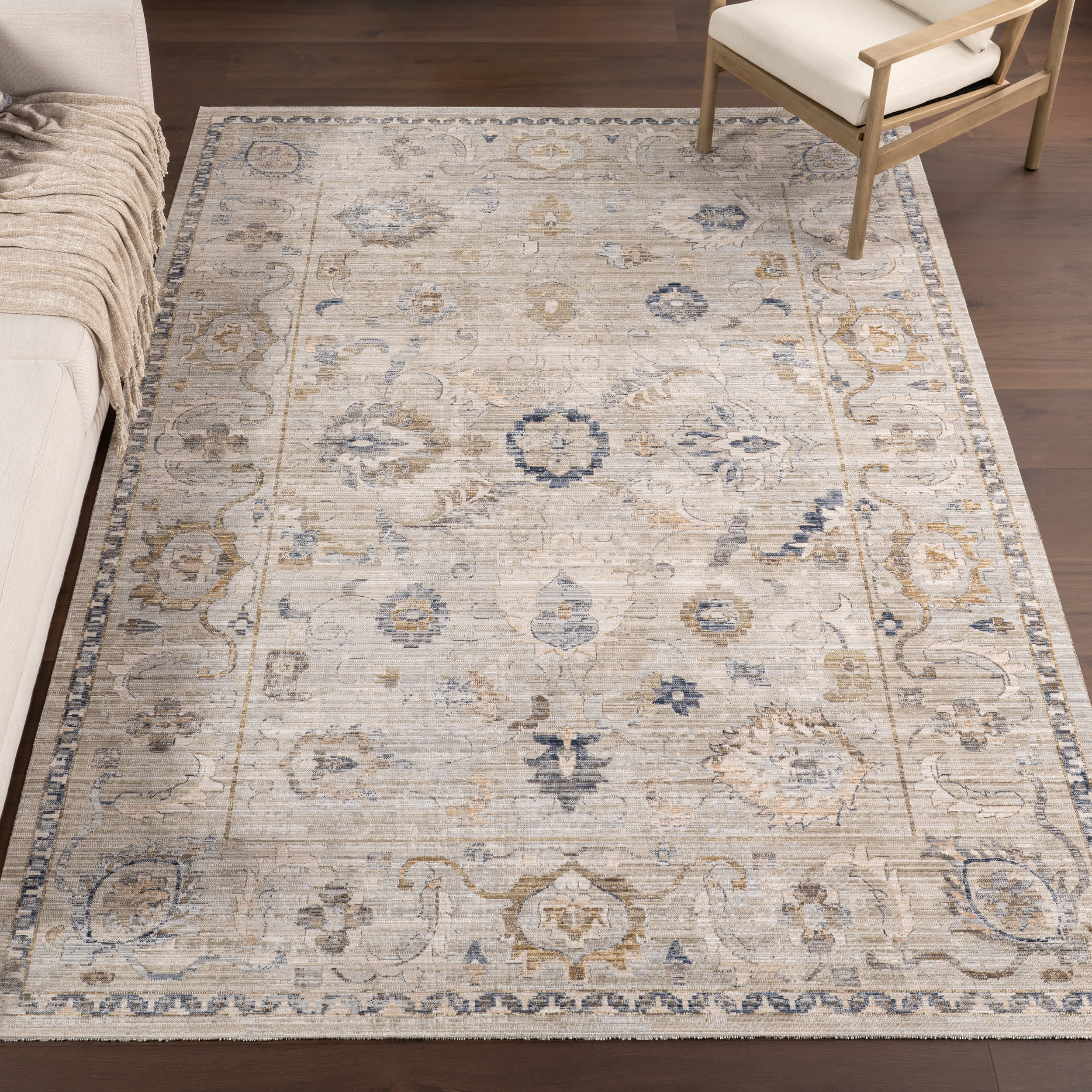 Lois Vintage Floral Indoor/Outdoor Washable Rug | Cream Secondary image