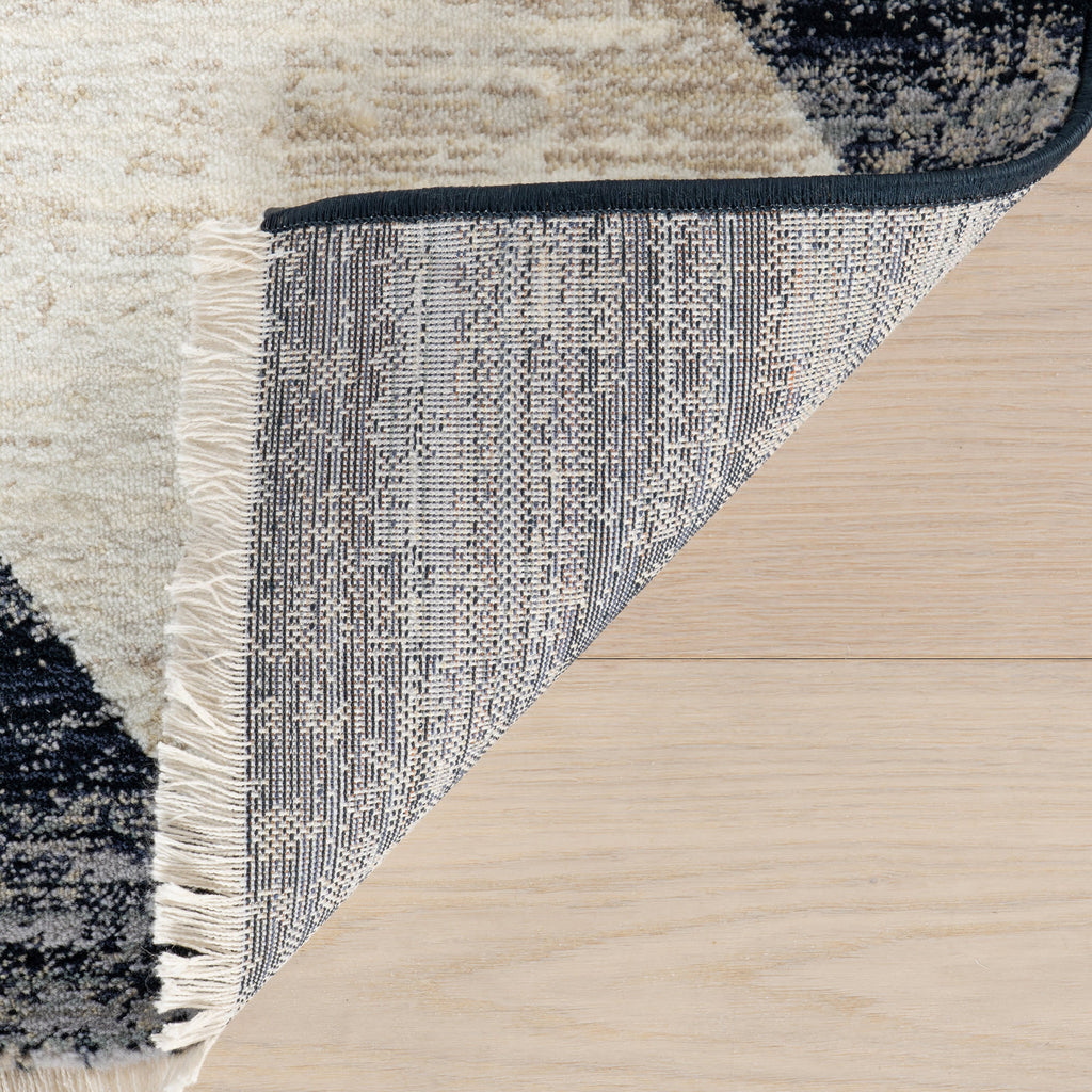 Vanni Checkered Fringed Rug | Navy