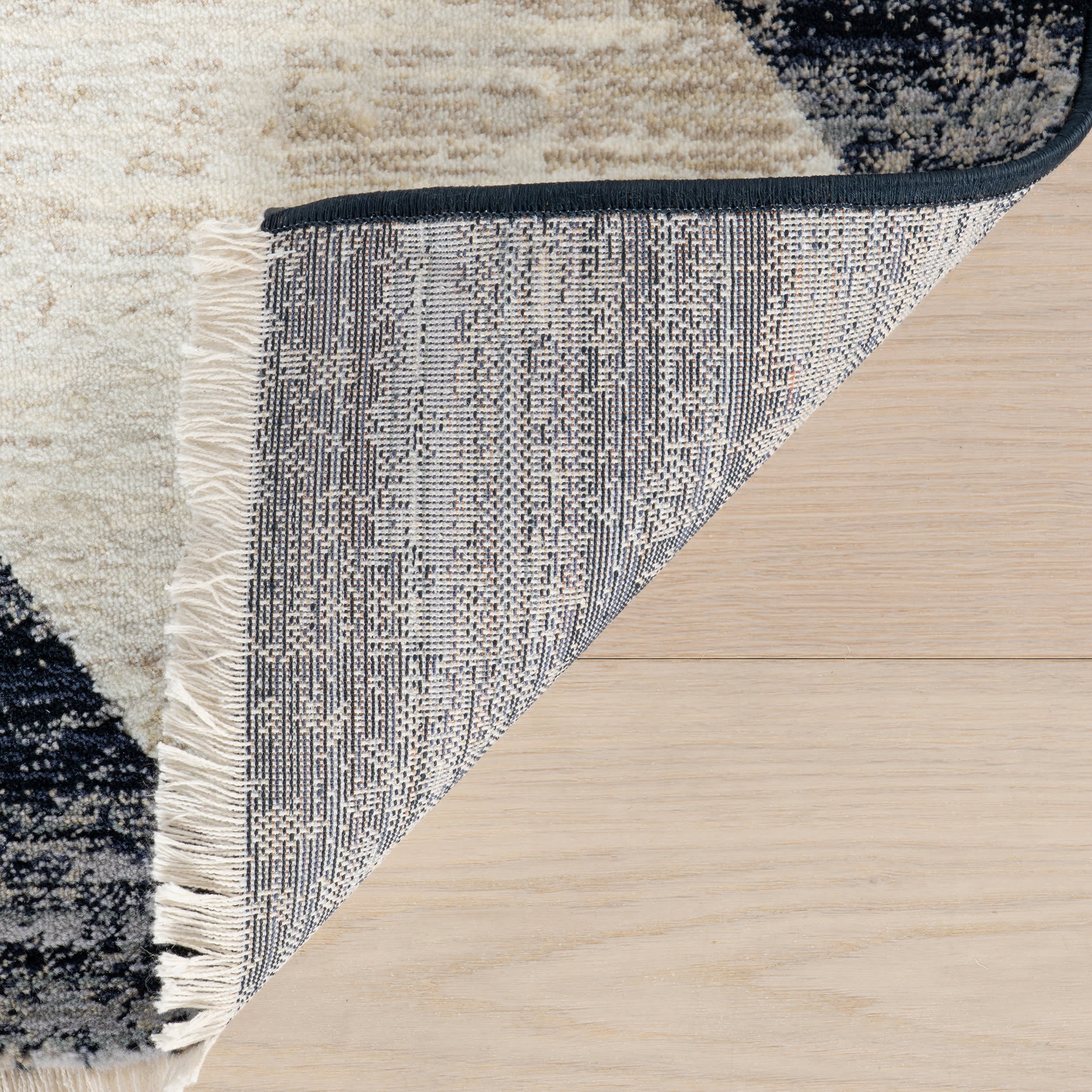 Vanni Checkered Fringed Rug | Navy