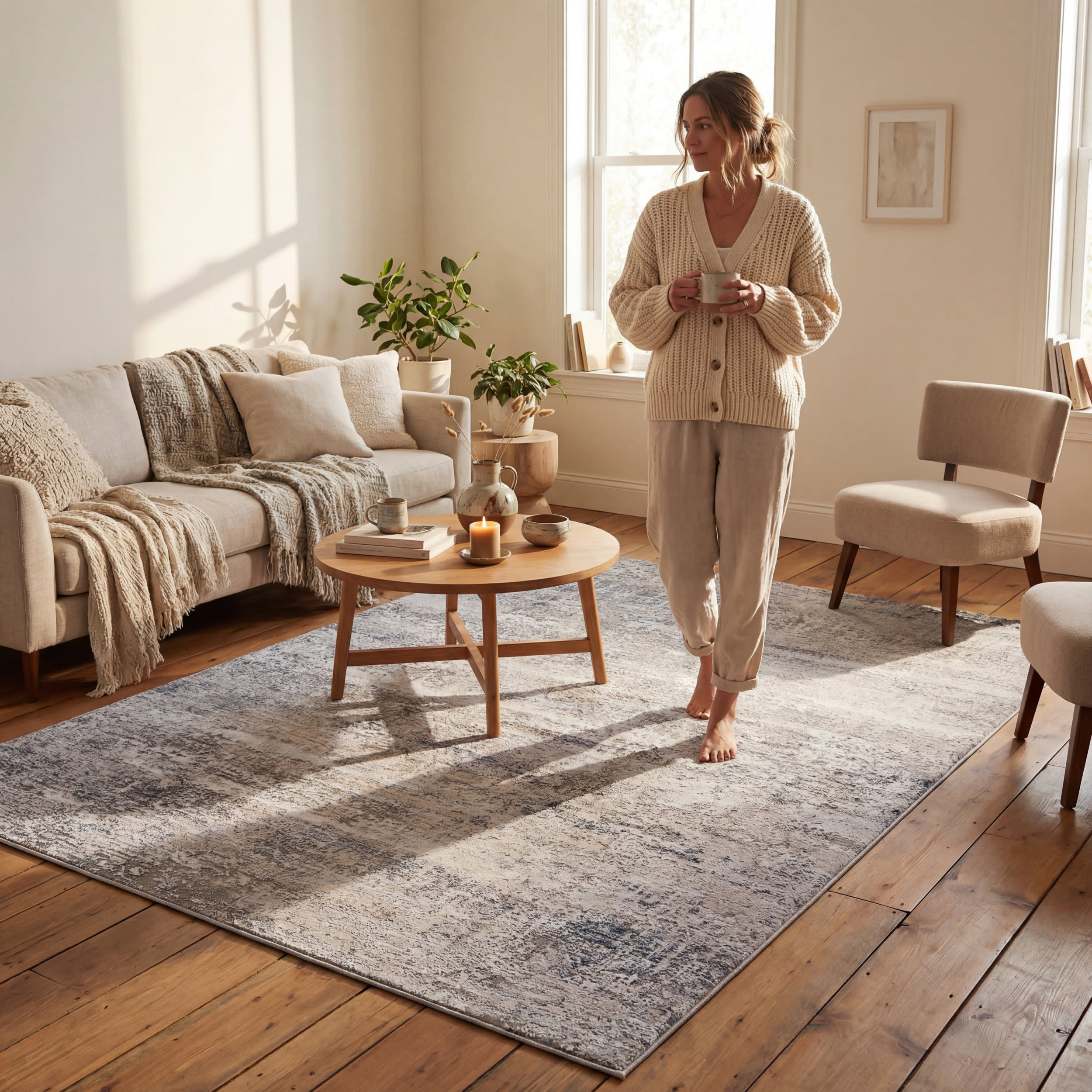 Glacier Abstract Washable Rug | Grey