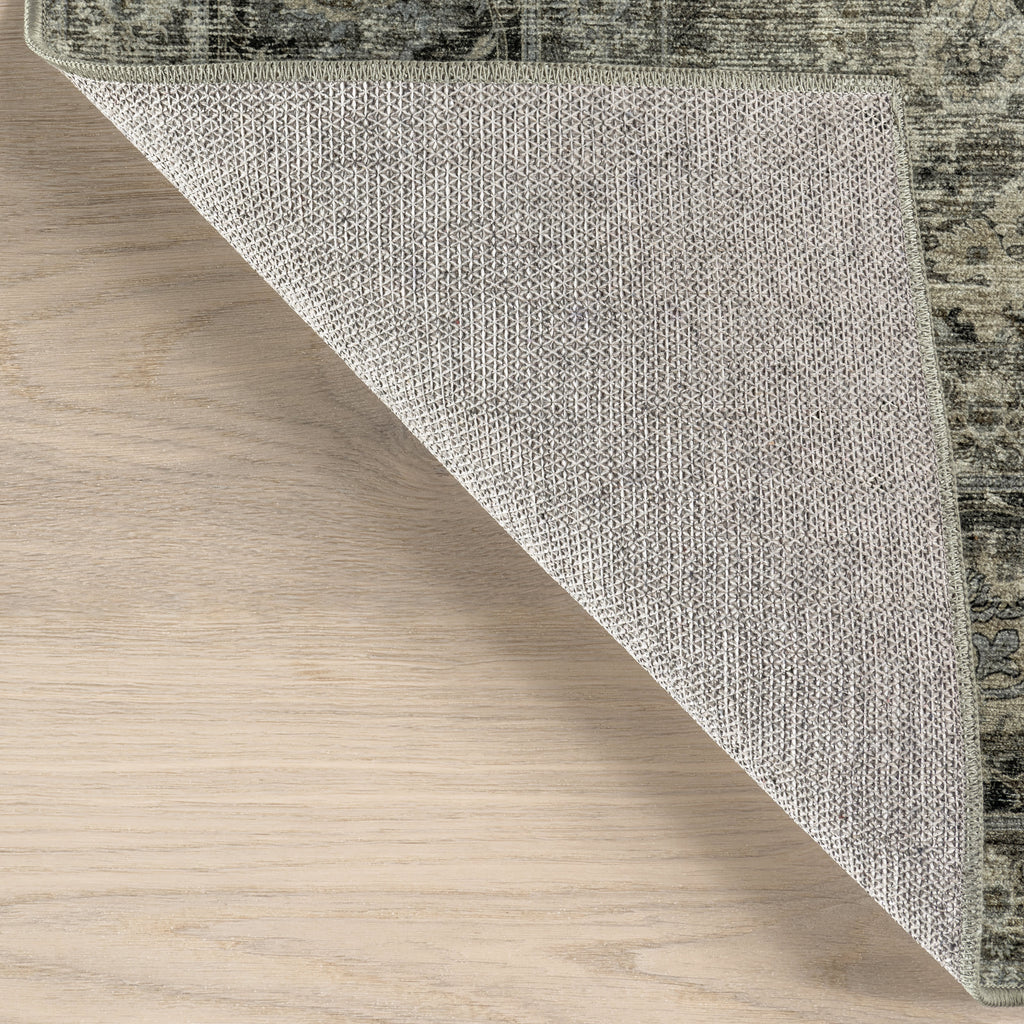 Bayberry Spill Proof Vintage Washable Rug | Green Grey