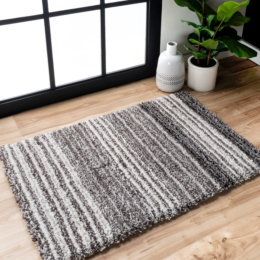 Striped Shaggy Rug | Grey Multicolor