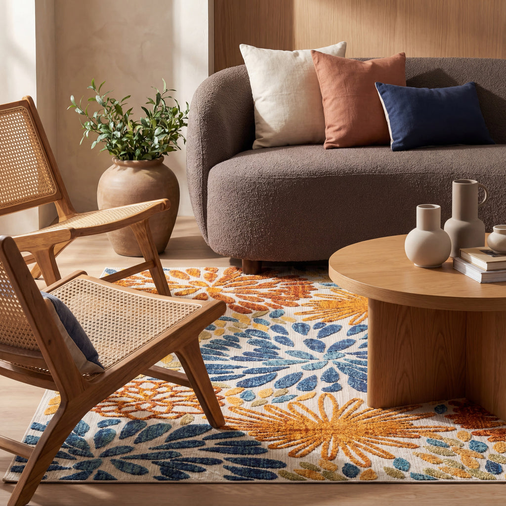 Floral Fireworks Indoor/Outdoor Rug | Blue