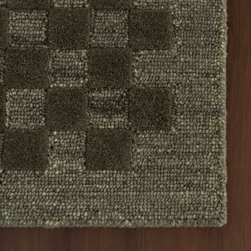 Linthea Modern Checkered Handmade Wool Rug | Green