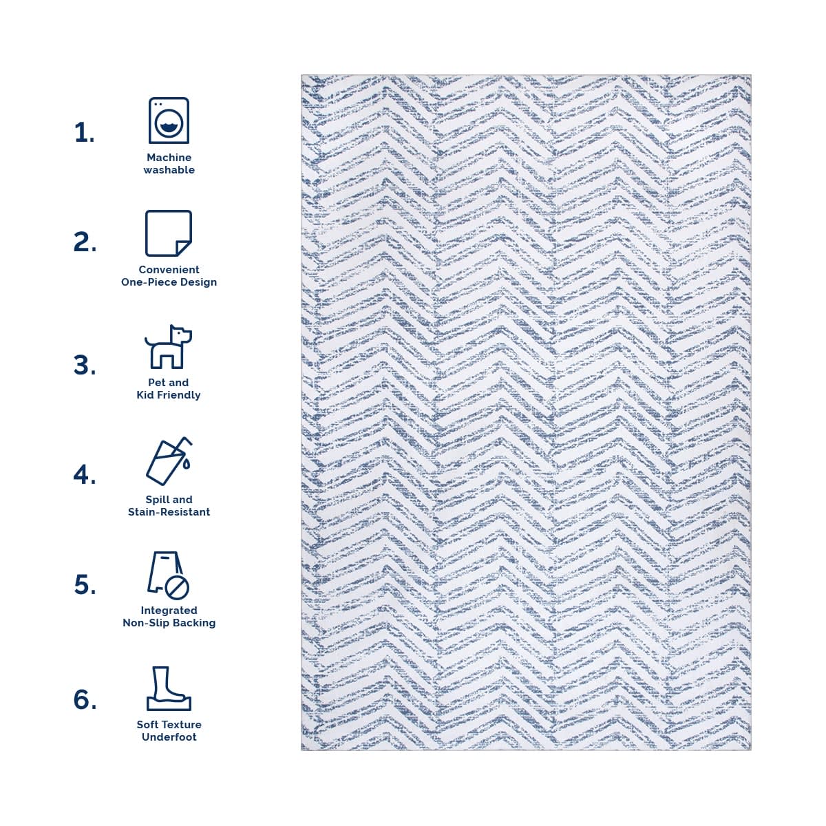 Reverse Herringbone Washable Rug | Blue