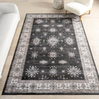 Andrea Bordered Washable Rug | Charcoal