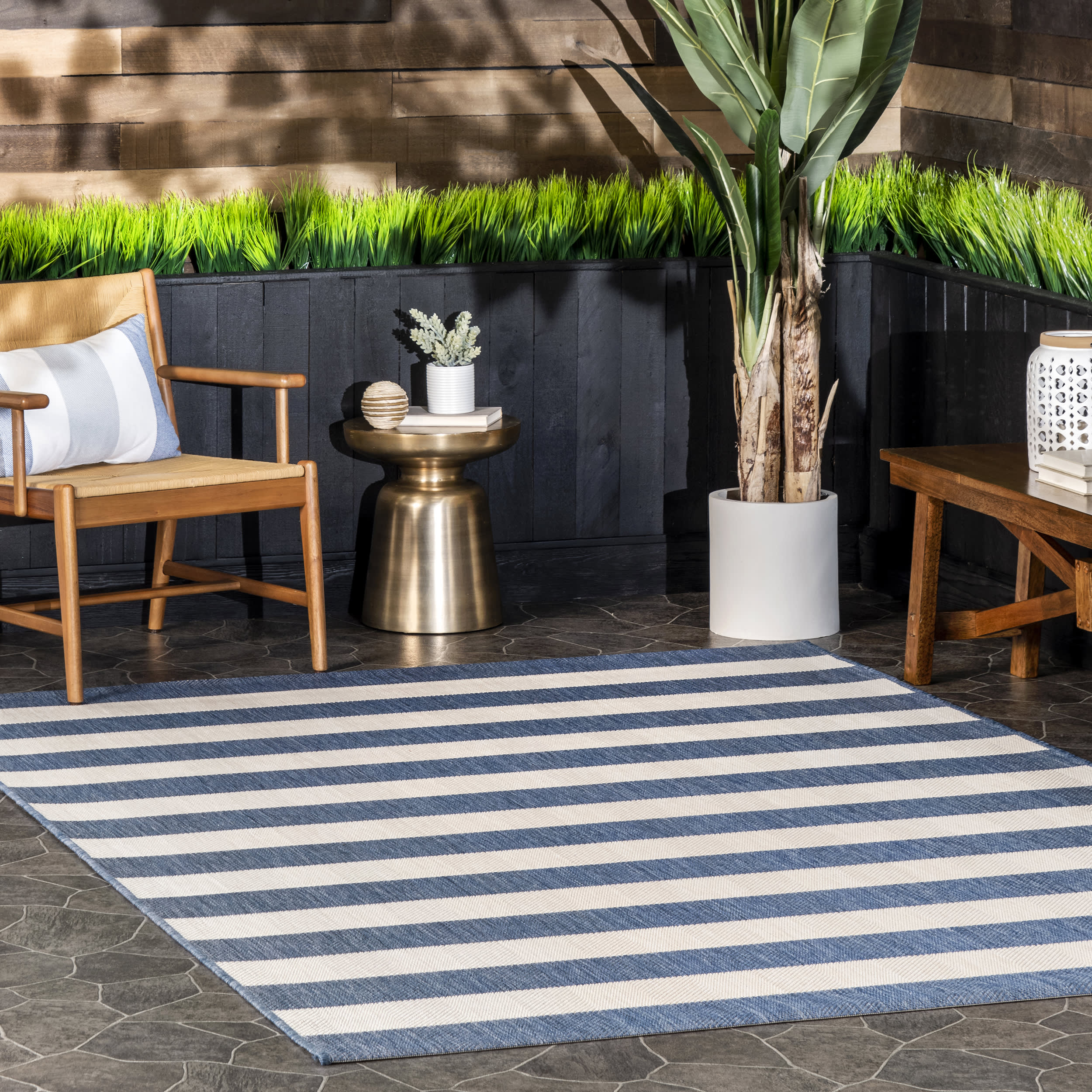 Chevron Stripes Indoor/Outdoor Rug | Blue Secondary image
