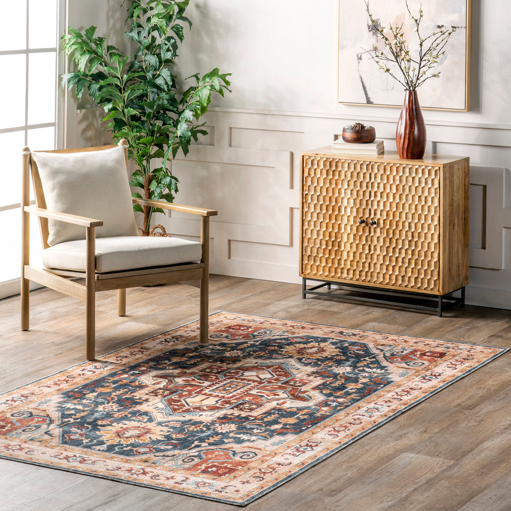 Jewel Medallion Washable Rug | Dark Blue