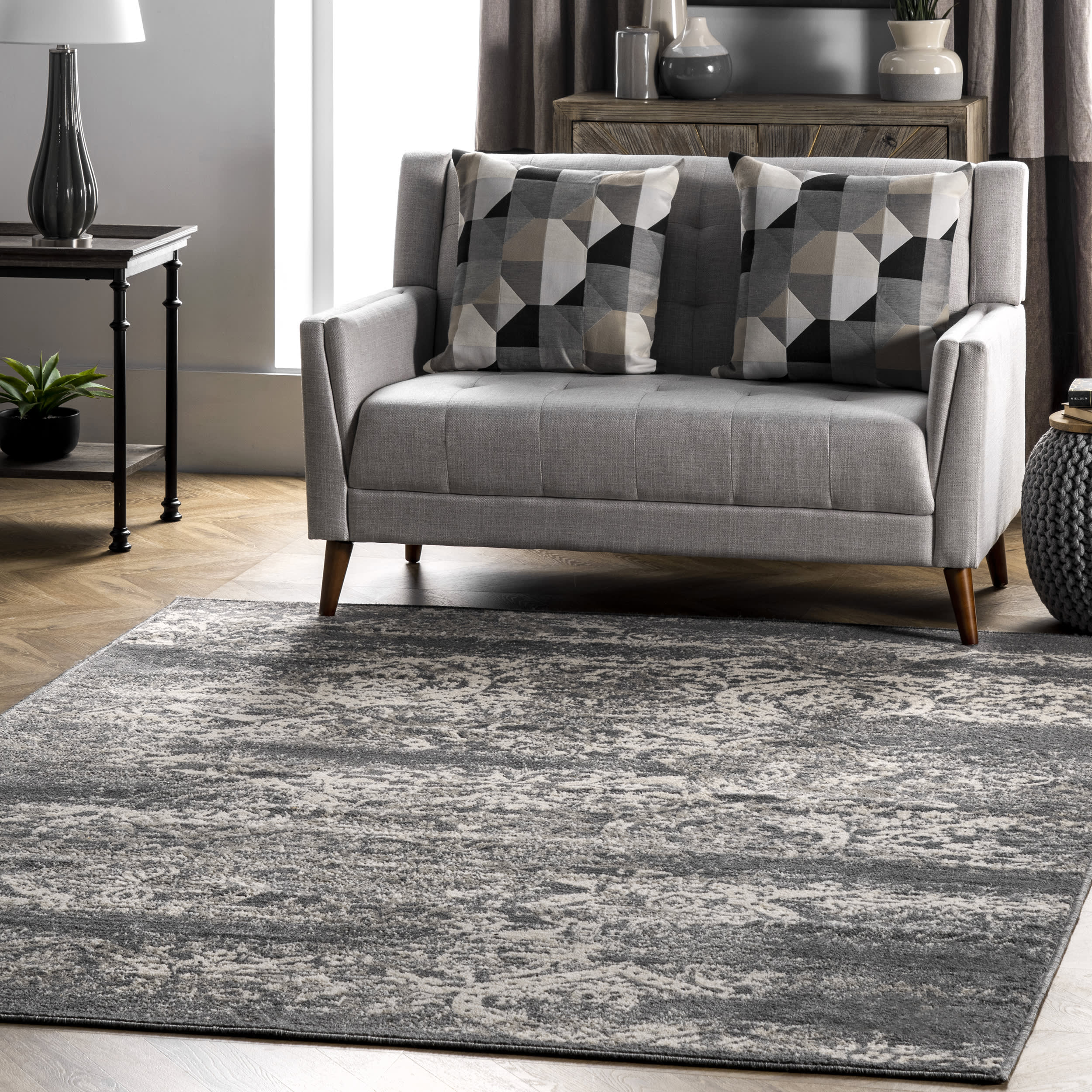 Withered Floral Rug | Dark Grey Secondary image
