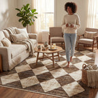 Vanni Checkered Fringed Rug | Beige