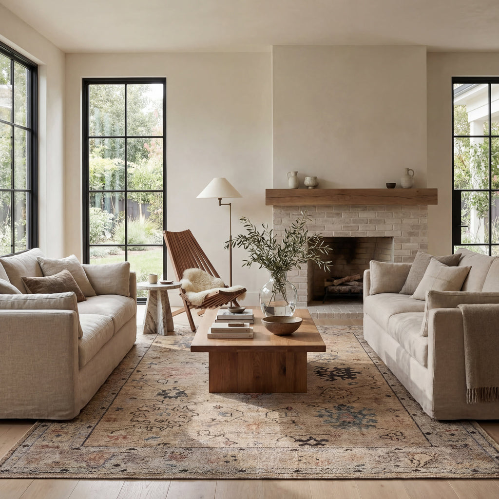 Ilysera Traditional Bordered Washable Rug | Beige