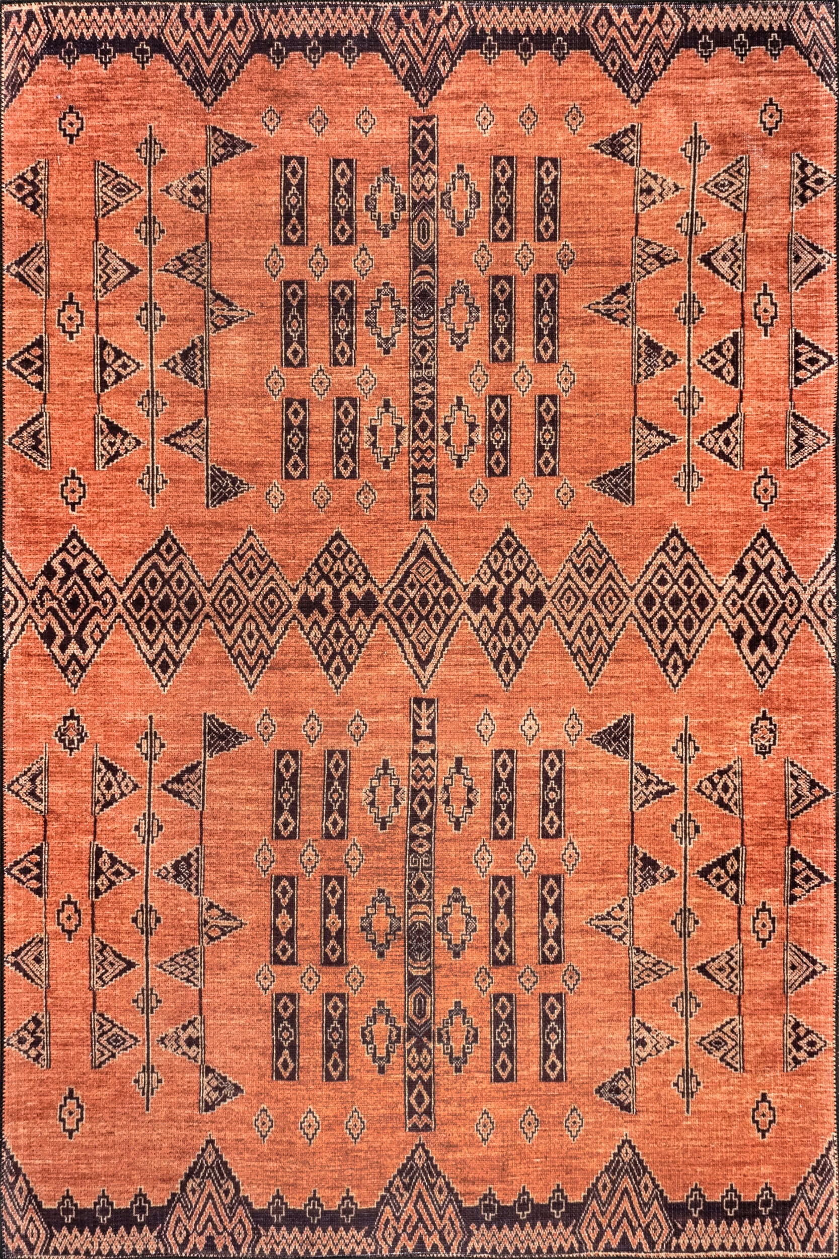 Christine Washable Paneled Rug | Rust Main image