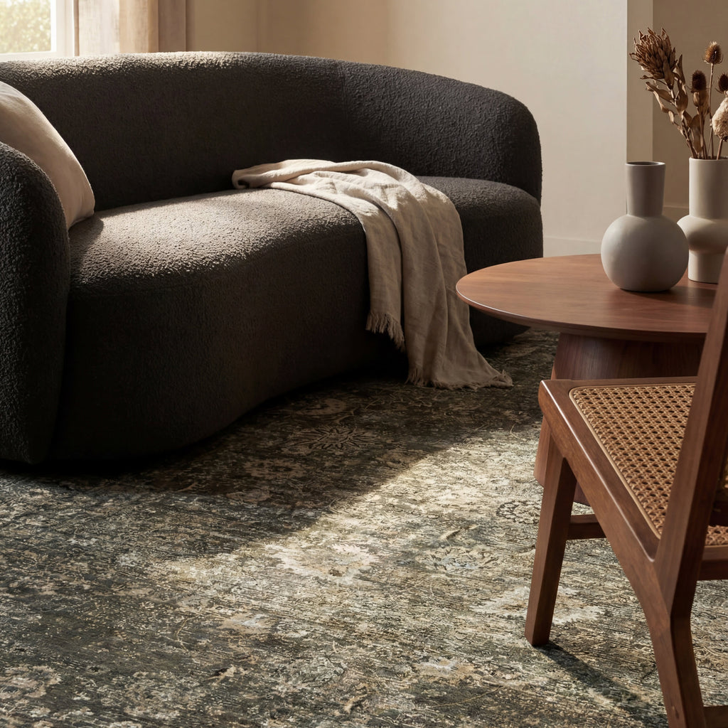 Bayberry Spill Proof Vintage Washable Rug | Green Grey