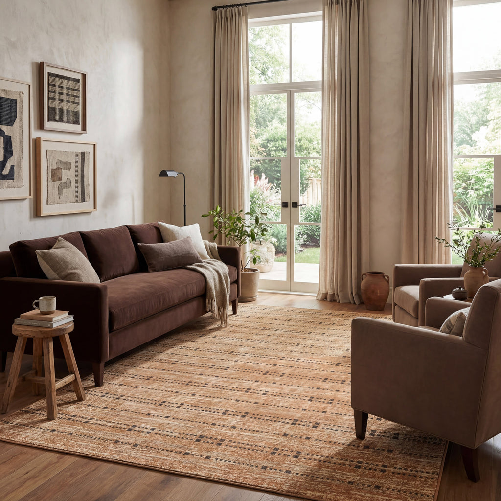 Tracewire Bohemian Striped Rug | Tan