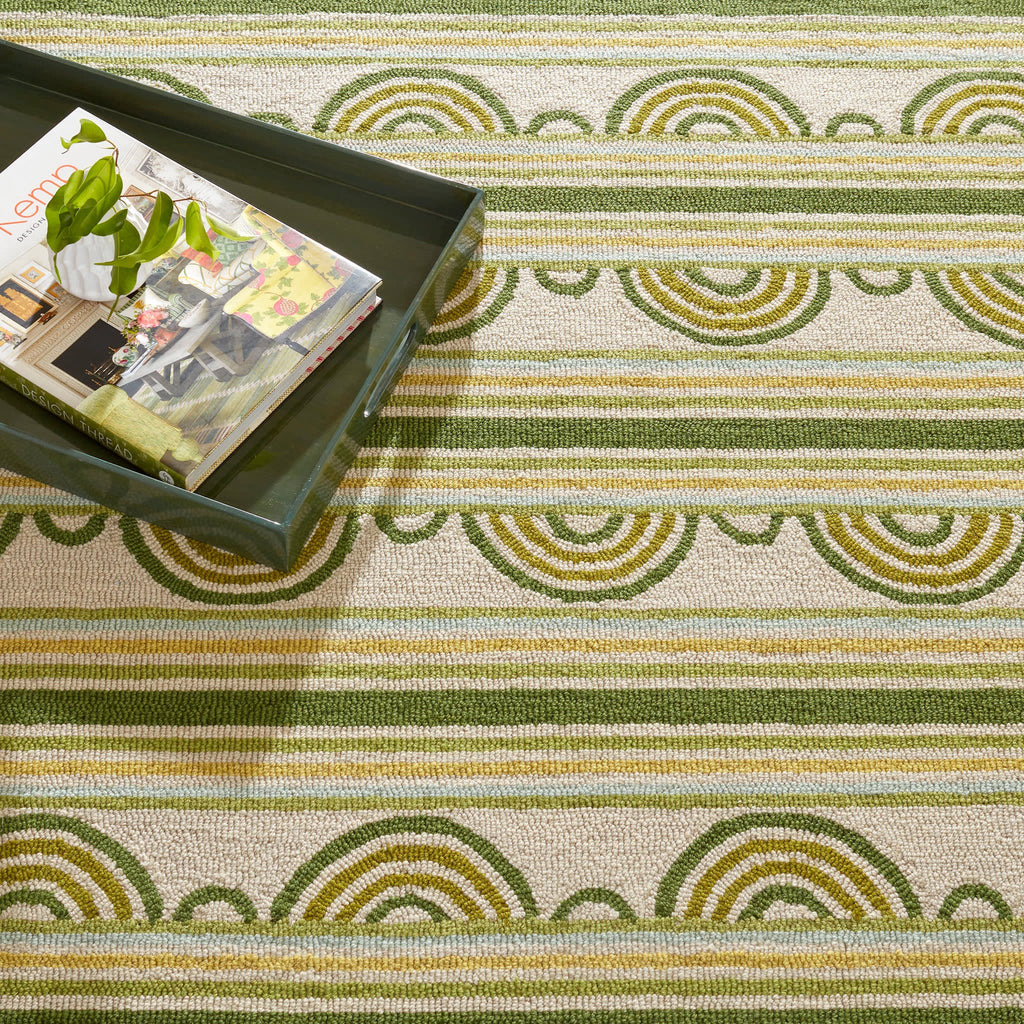Button Hand Micro Hooked Wool Rug | Olive