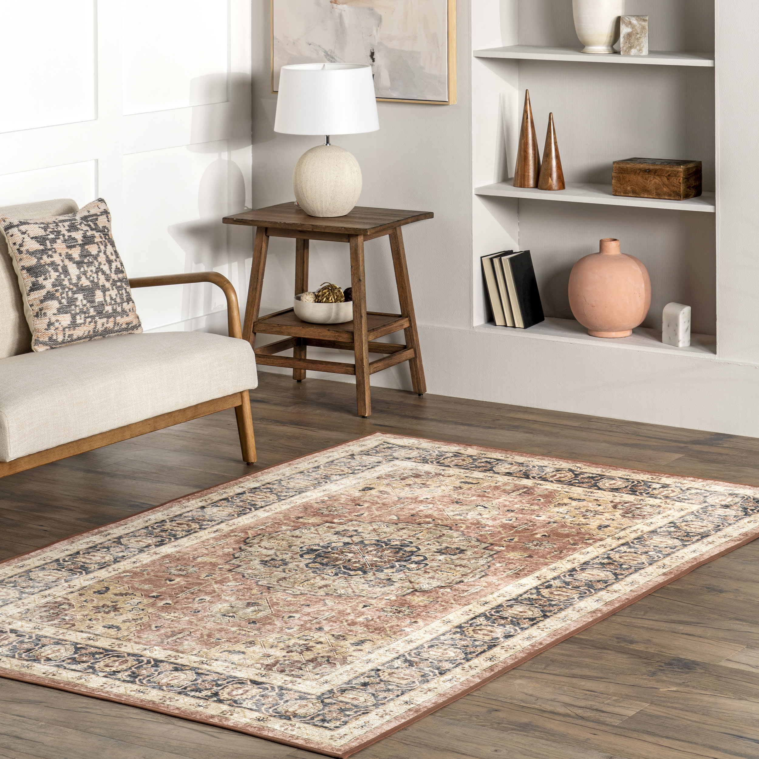 Astreza Washable Distressed Rug | Peach Secondary image