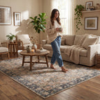 Sinikse Floral and Paisley Washable Rug | Beige