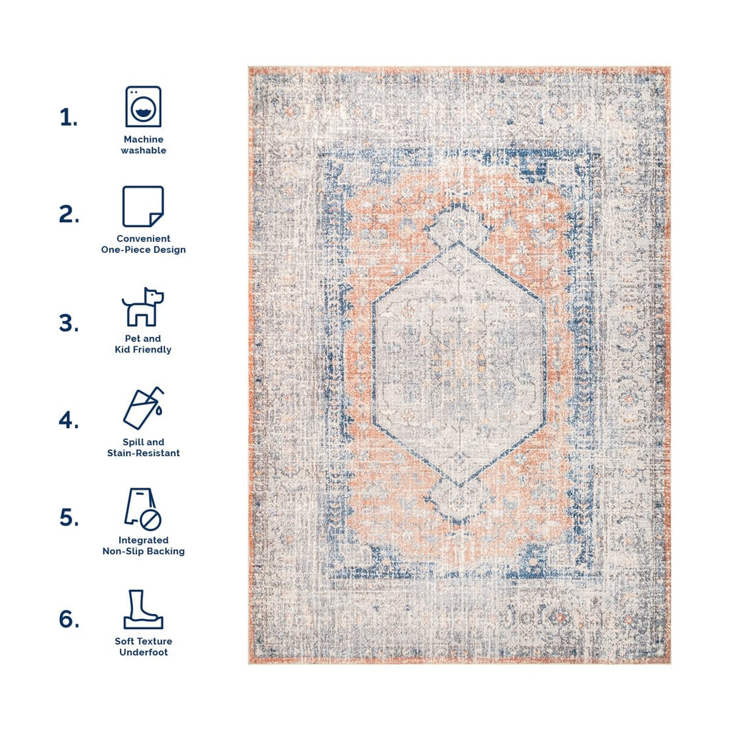 Vintage Medallion Washable Rug | Peach