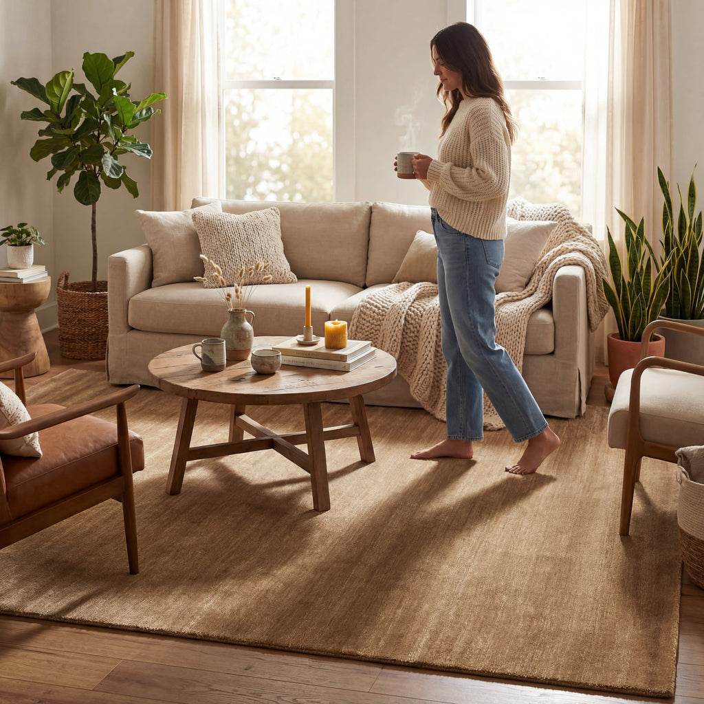 Arrel Speckled Wool-Blend Rug | Wheat