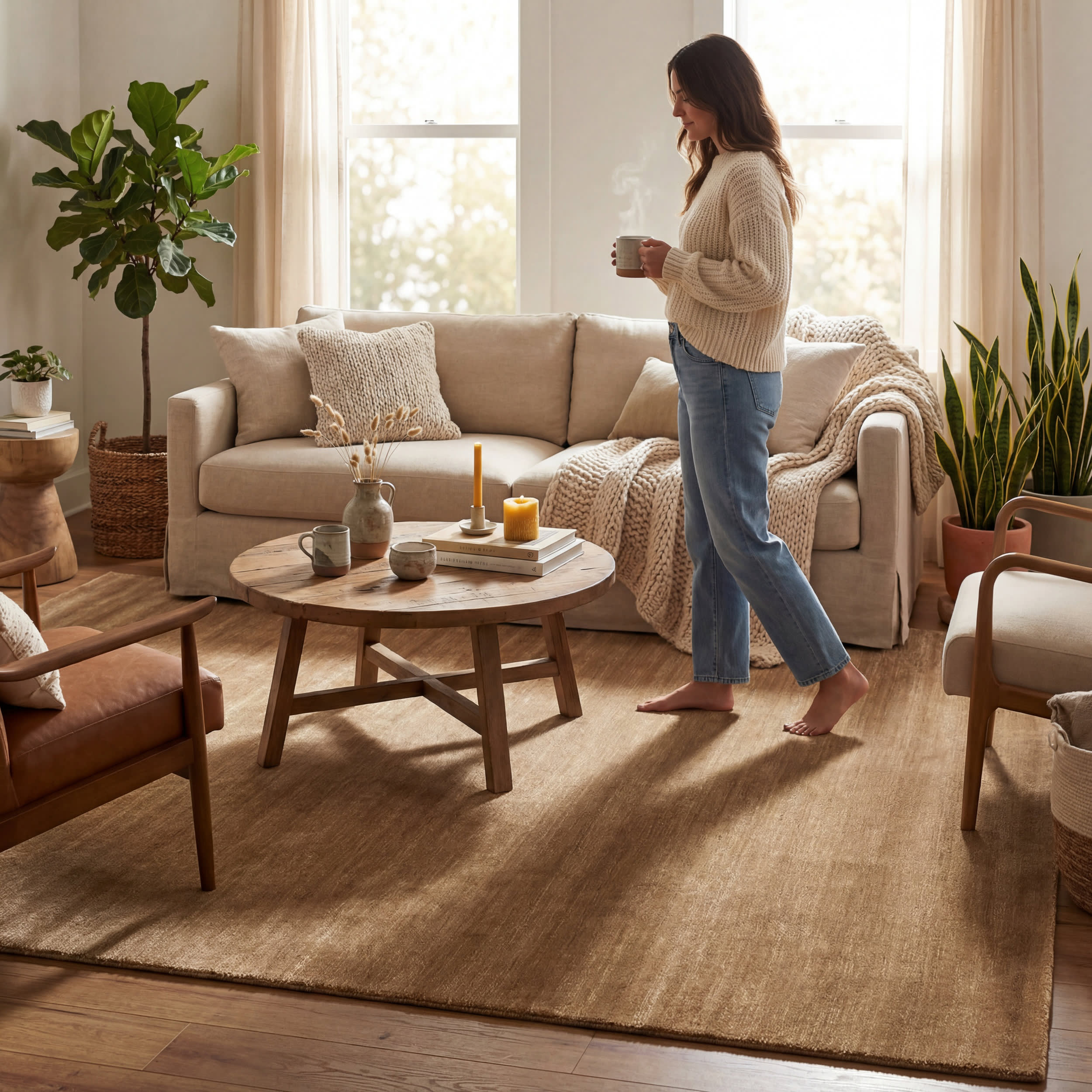 Arrel Speckled Wool-Blend Rug | Wheat