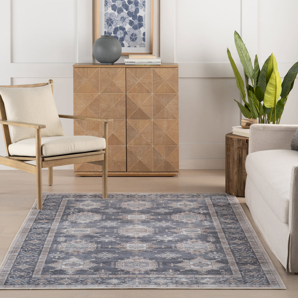 Francesca Timeworn Charm Spill Proof Washable Rug | Blue