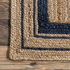 Jute Braided Saturn Border Rug | Navy
