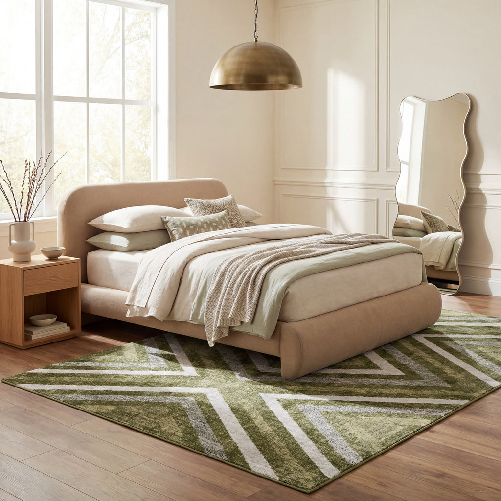 Reeba Washable Distressed Rug | Green