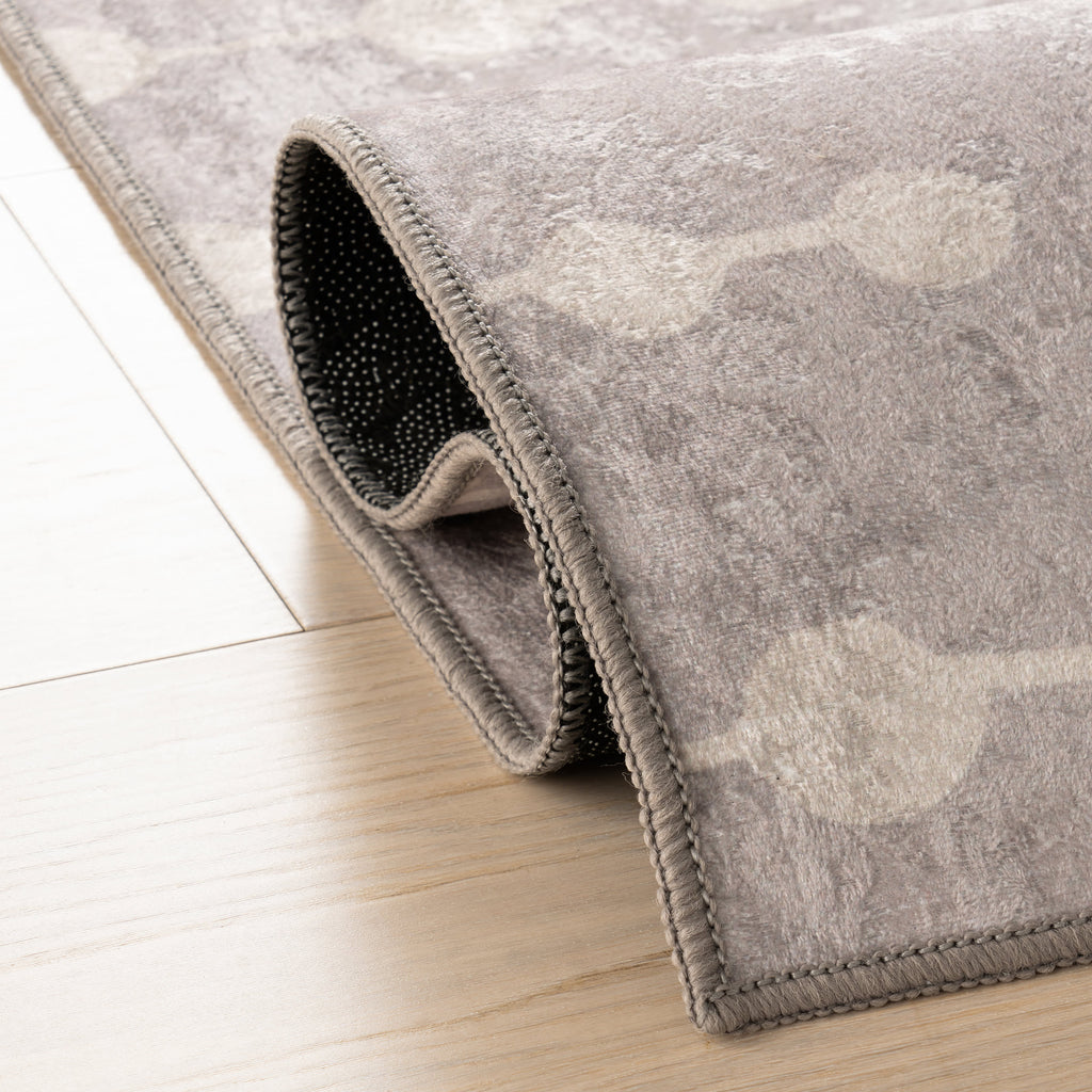 Valti Bohemian Polka Dot Washable Rug | Grey