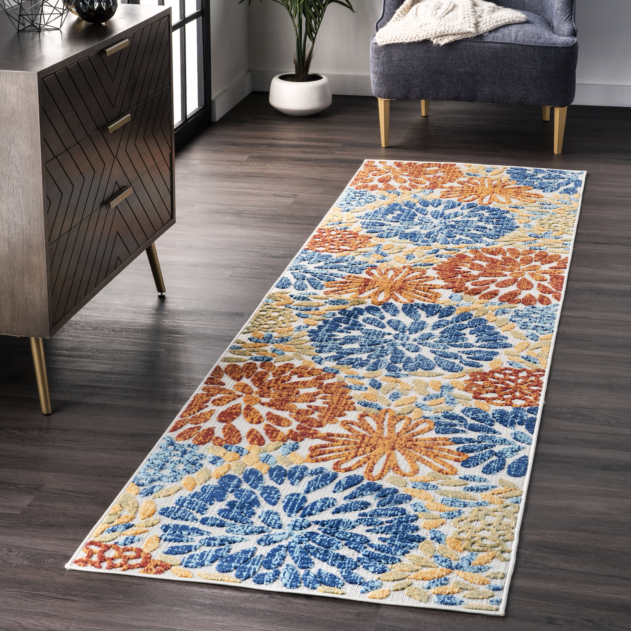 Floral Fireworks Indoor/Outdoor Rug | Blue Secondary image