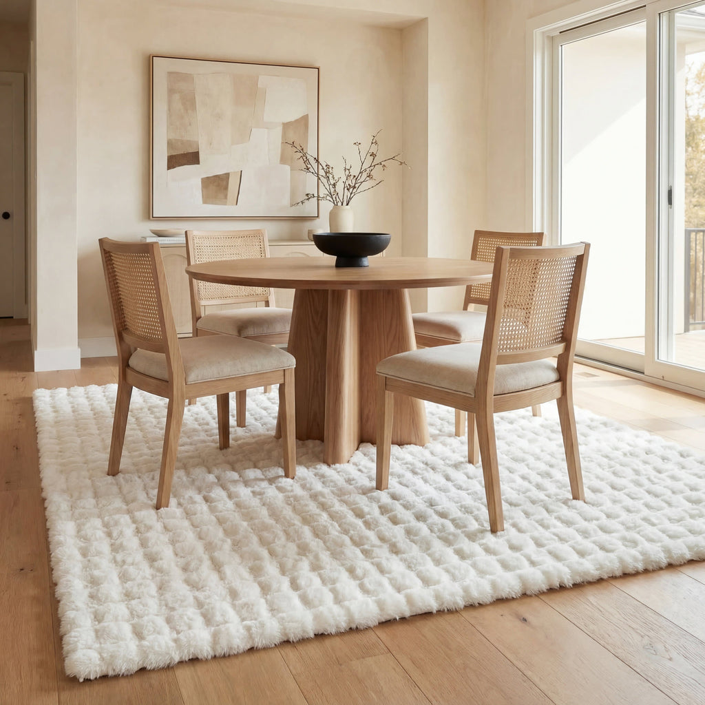 Ivana Checkered Plush Cloud Washable Rug | Off White