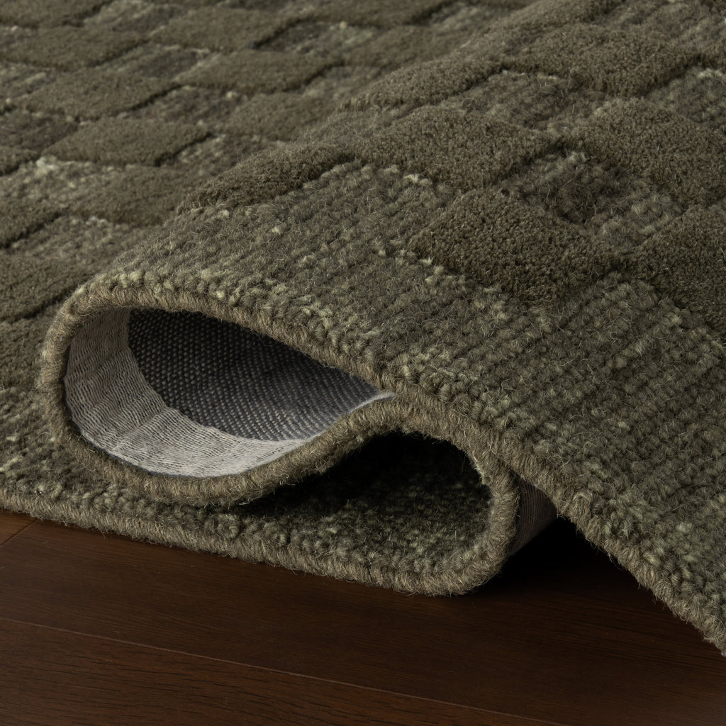 Linthea Modern Checkered Handmade Wool Rug | Green
