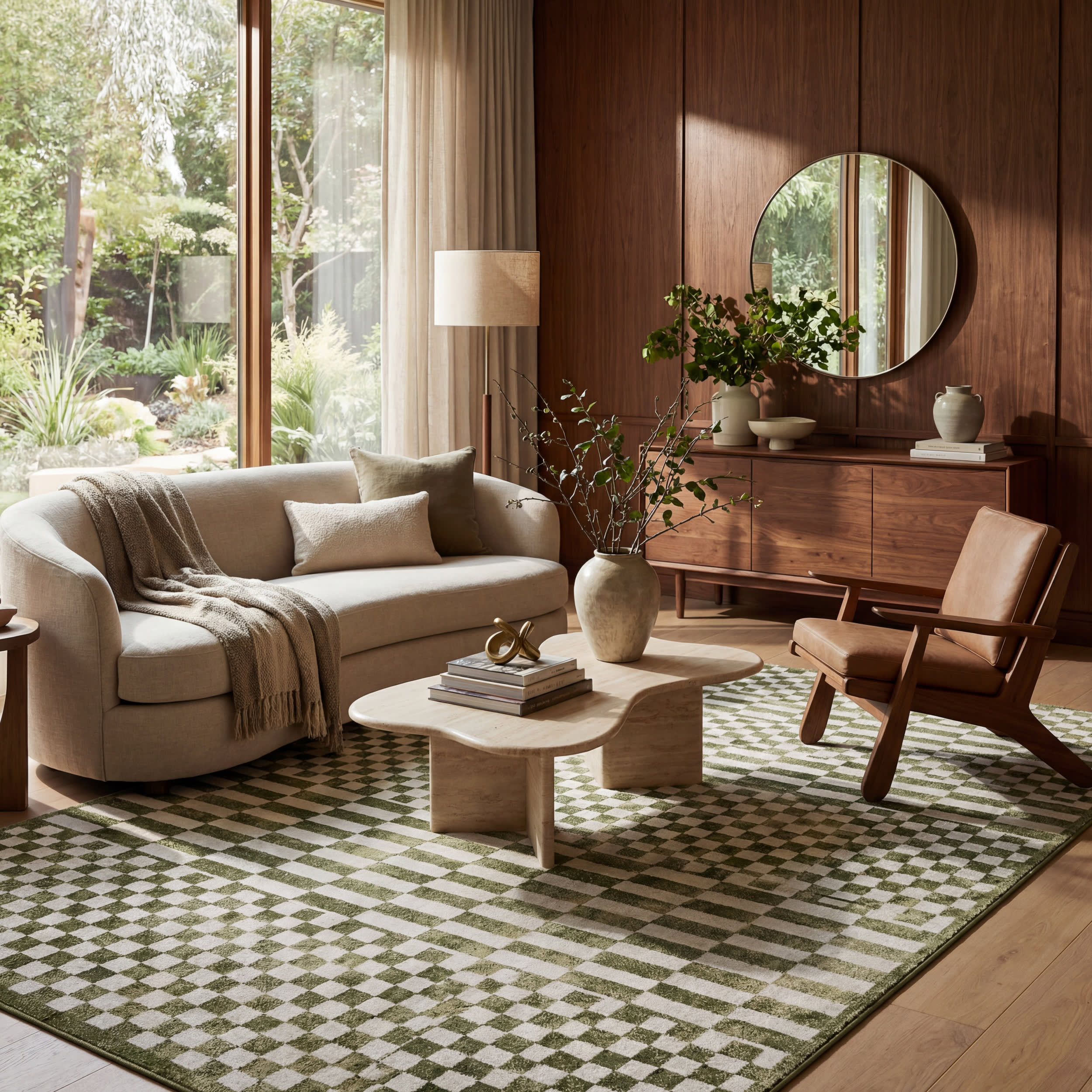 Kallie Washable Tiled Rug | Green Main image