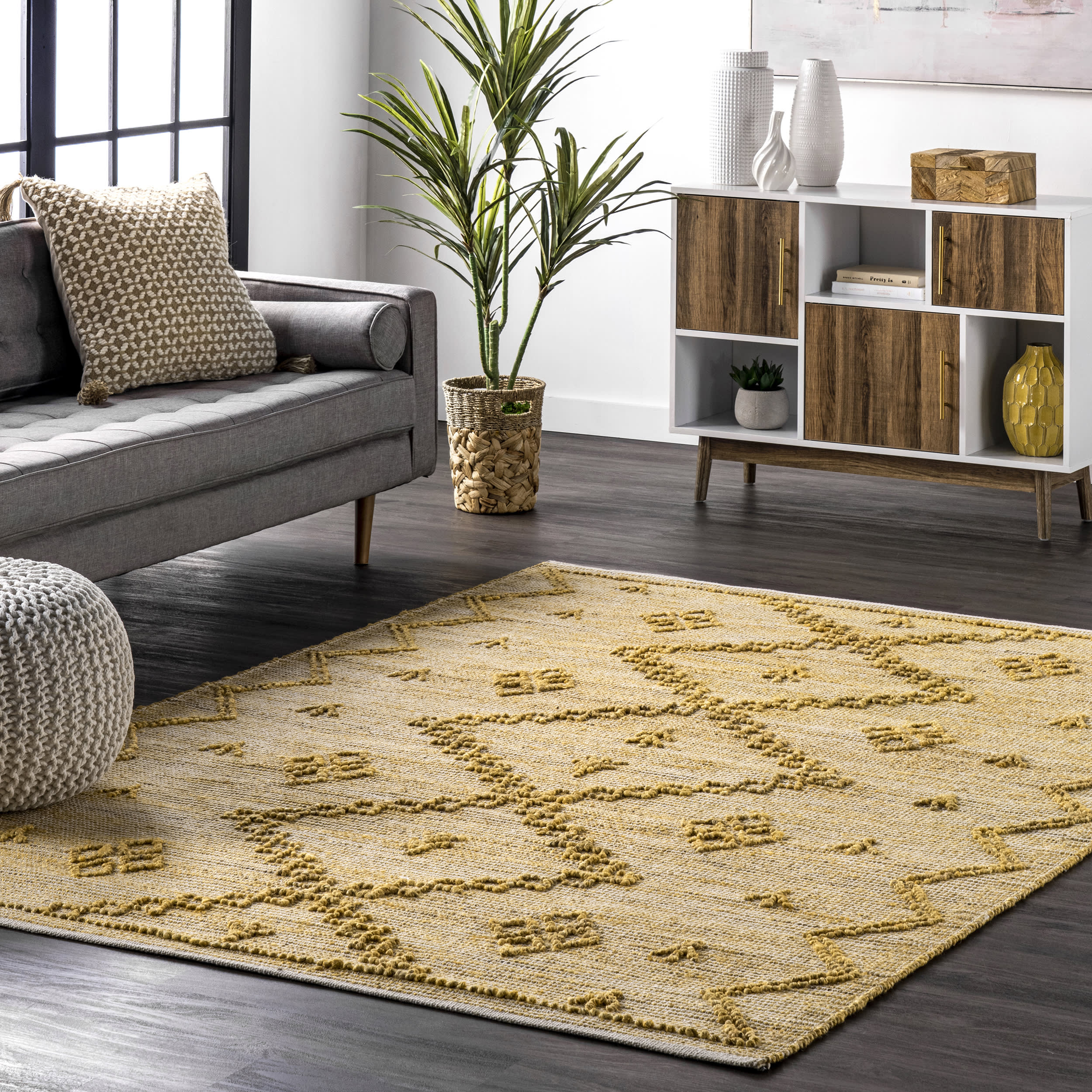 Textured Moroccan Jute Rug | Yellow Secondary image