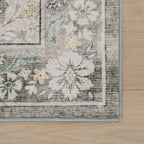 Kinice Traditional Floral Washable Rug | Grey
