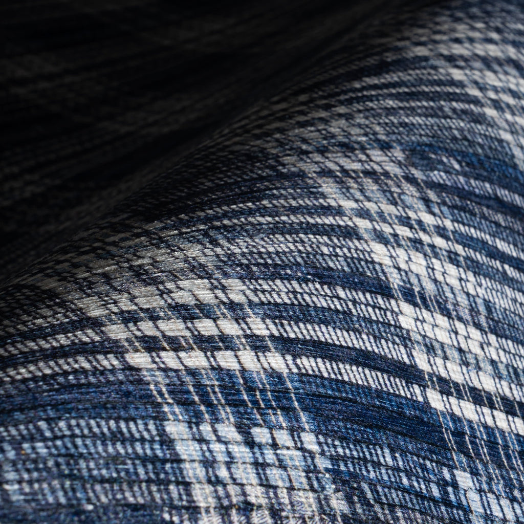 Denim Plaid Machine Washable Rug | Blue
