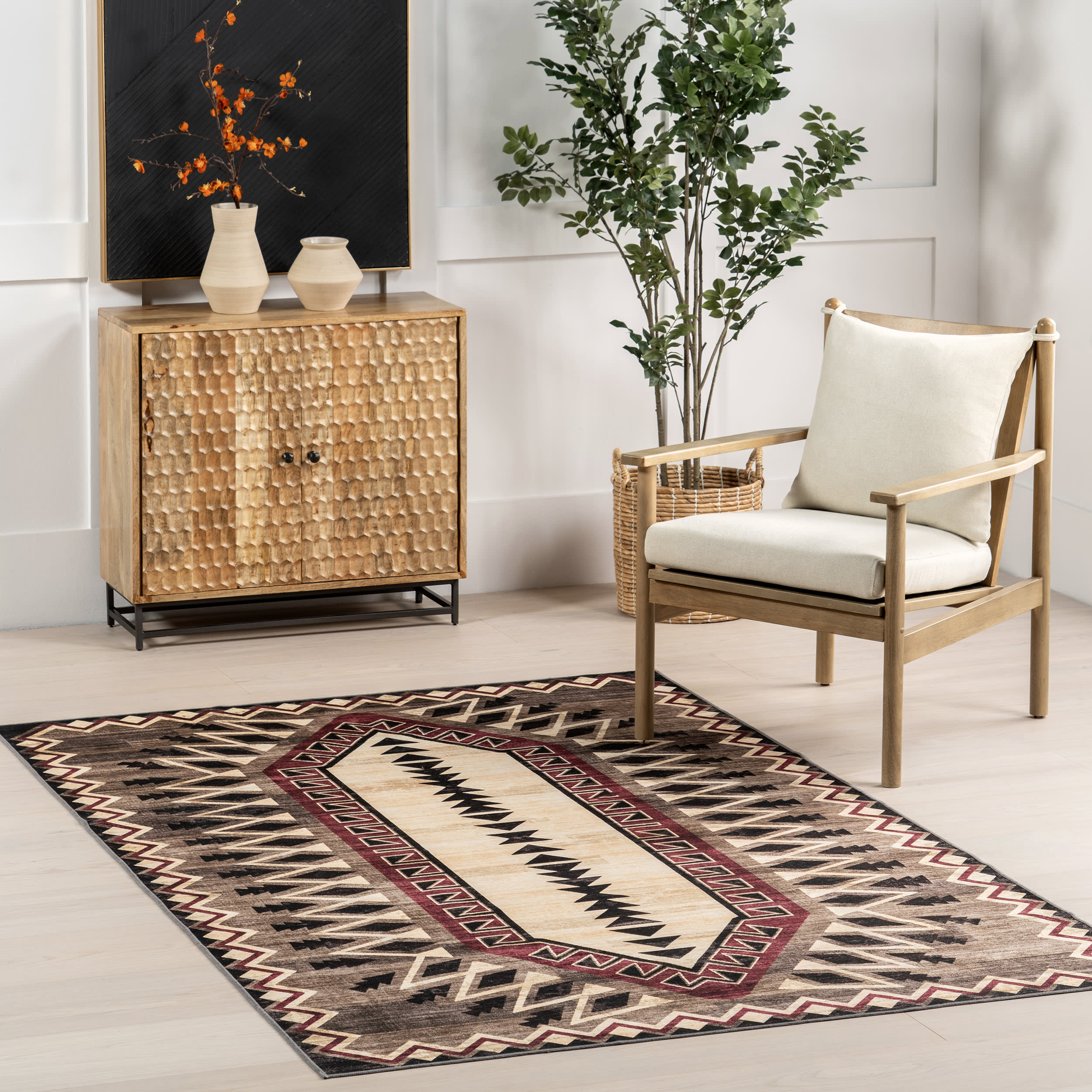 Zuni Southwestern Spill Proof Washable Rug | Brown Secondary image