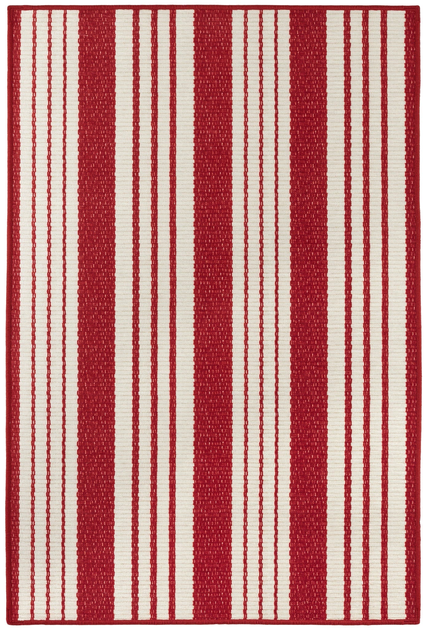Abby Ticking Machine Washable Rug | Red