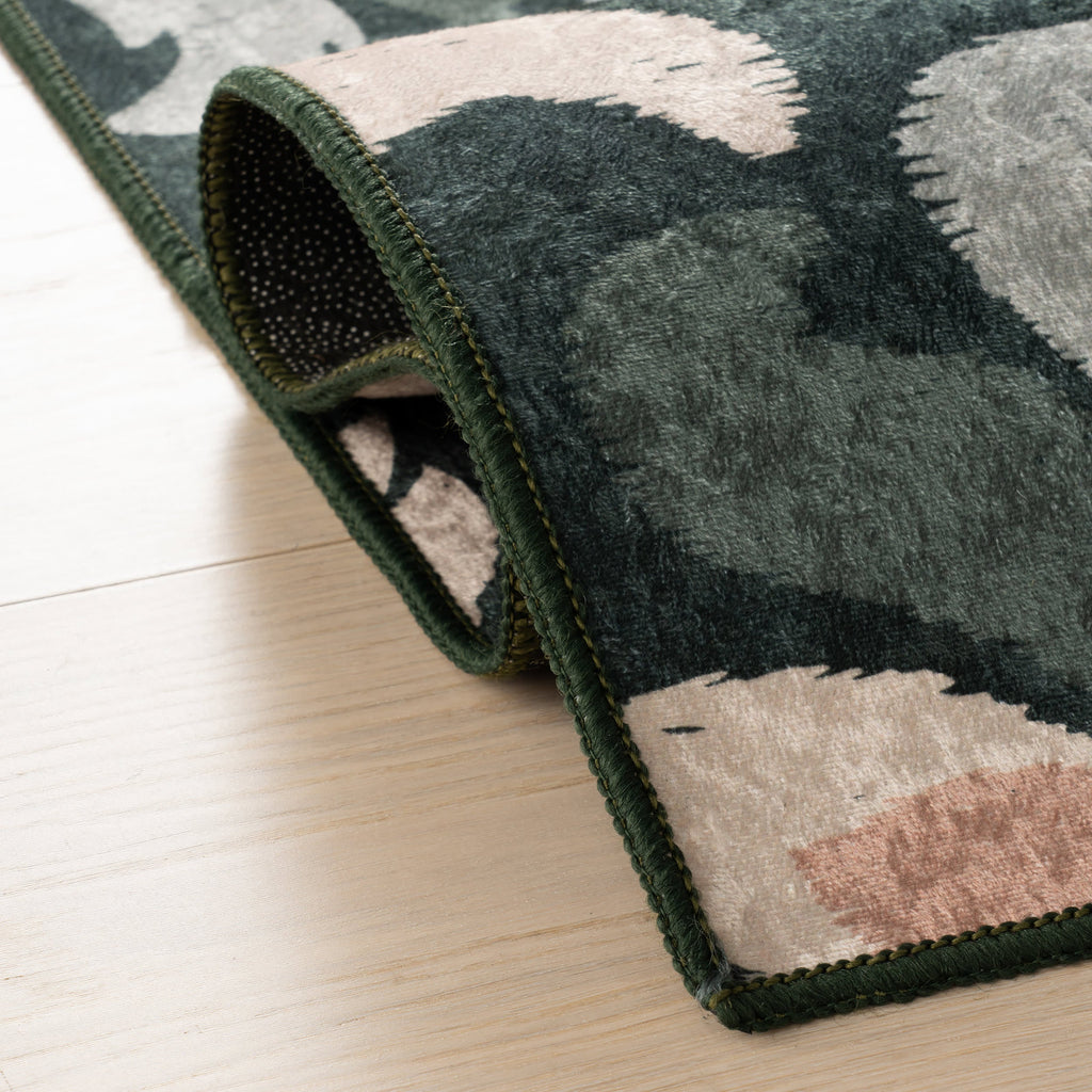 Fayna Floral Washable Rug | Green