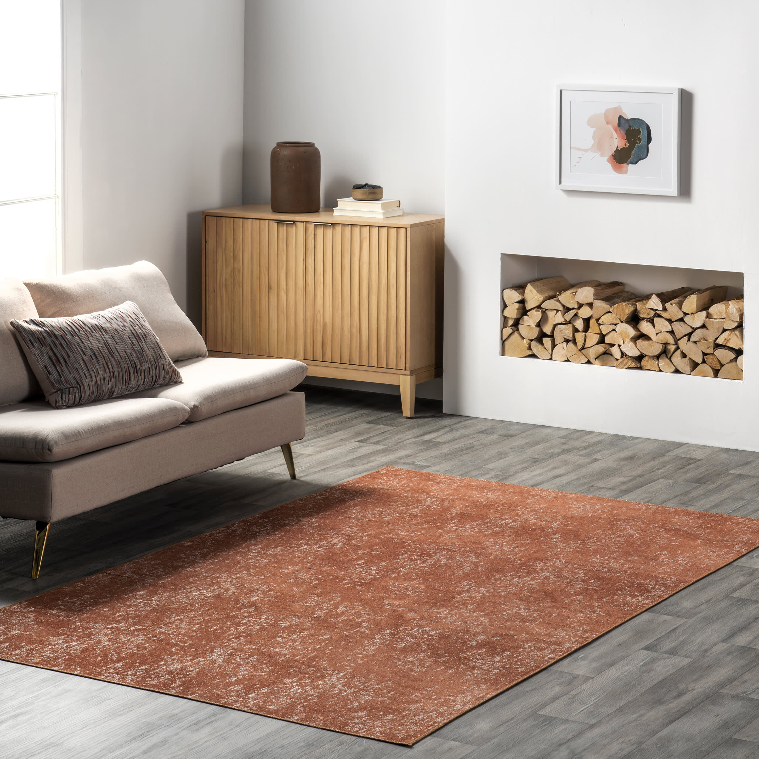 Carla Washable Hazy Solid Rug | Burnt Orange Secondary image