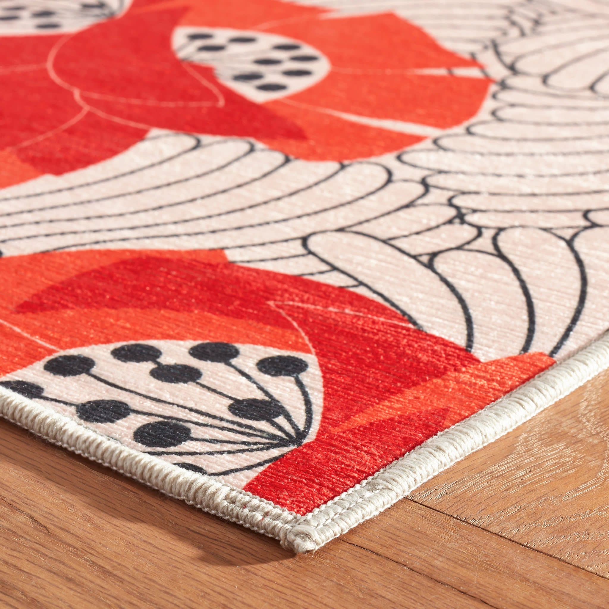 Japanese Poppy Machine Washable Rug | Multi